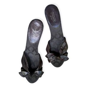 COACH Karen Black Heels Leather Bow Slide Mules Peep Toe Women’s 9B